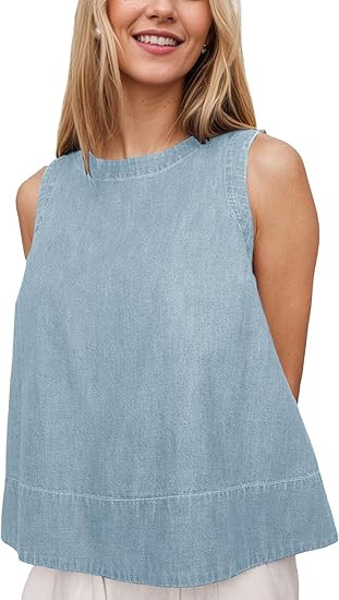 Xiaoxuemeng Womens Denim Top Y2K Sleeveless Jean Tank Tops for Women Crewneck Loose Fit Denim Tan... | Amazon (US)