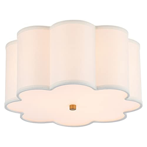 Semi Flush Mount Ceiling Light Fixture, Modern Close to Ceiling Lamp with Cream White Fabric Drum... | Amazon (US)