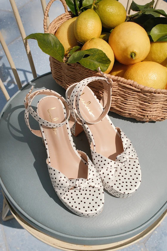 Rosamond White Polka Dot Knotted Platform High Heel Sandals | Lulus