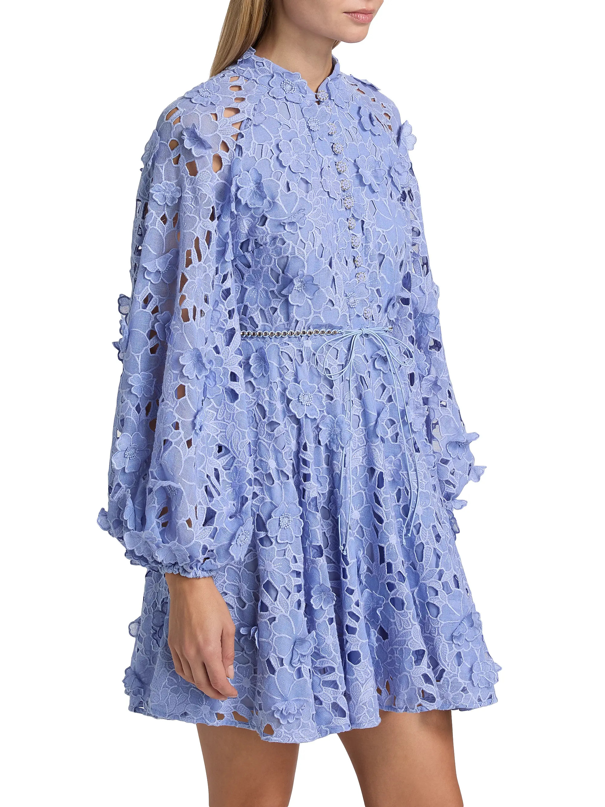 Zimmermann Patience Tie-Waist Lace Minidress | Saks Fifth Avenue | Saks Fifth Avenue