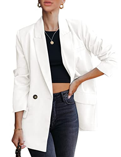 luvamia Women Casual Long Sleeve Lapel Oversized Work Blazer Boyfriend Jacket Brilliant White Casual Jackets for Women White Womens Blazer Teacher Outfits Small Fits Size 4 / Size 6 | Amazon (US)