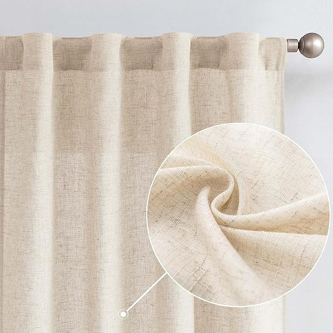jinchan Linen Beige Curtains 84 Inches Length for Living Room Farmhouse Rod Pocket Back Tab Light... | Amazon (US)