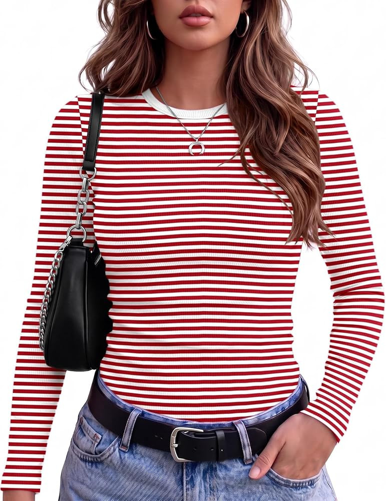 Zeagoo Women Long Sleeve Shirts Ribbed Tops Crewneck Basic Tee | Amazon (US)