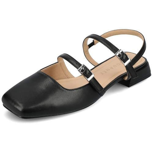 Journee Collection Women's Gretchenn Buckle-Strap Heeled Mary Jane Flats, Black PU, 7.5 Wide | Amazon (US)
