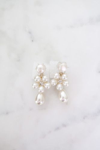 Silver Pearly Post, Embellished Flower & Pearly Drop | SJ Bailey Co.