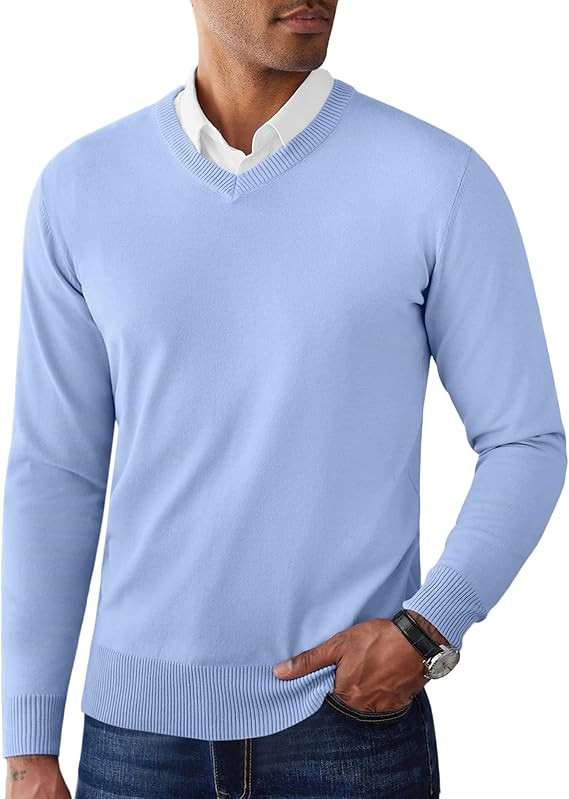 COOFANDY Men's V Neck Pullover Sweater Slim Fit Casual Dress Sweater Lightweight Knitted Sweaters | Amazon (US)
