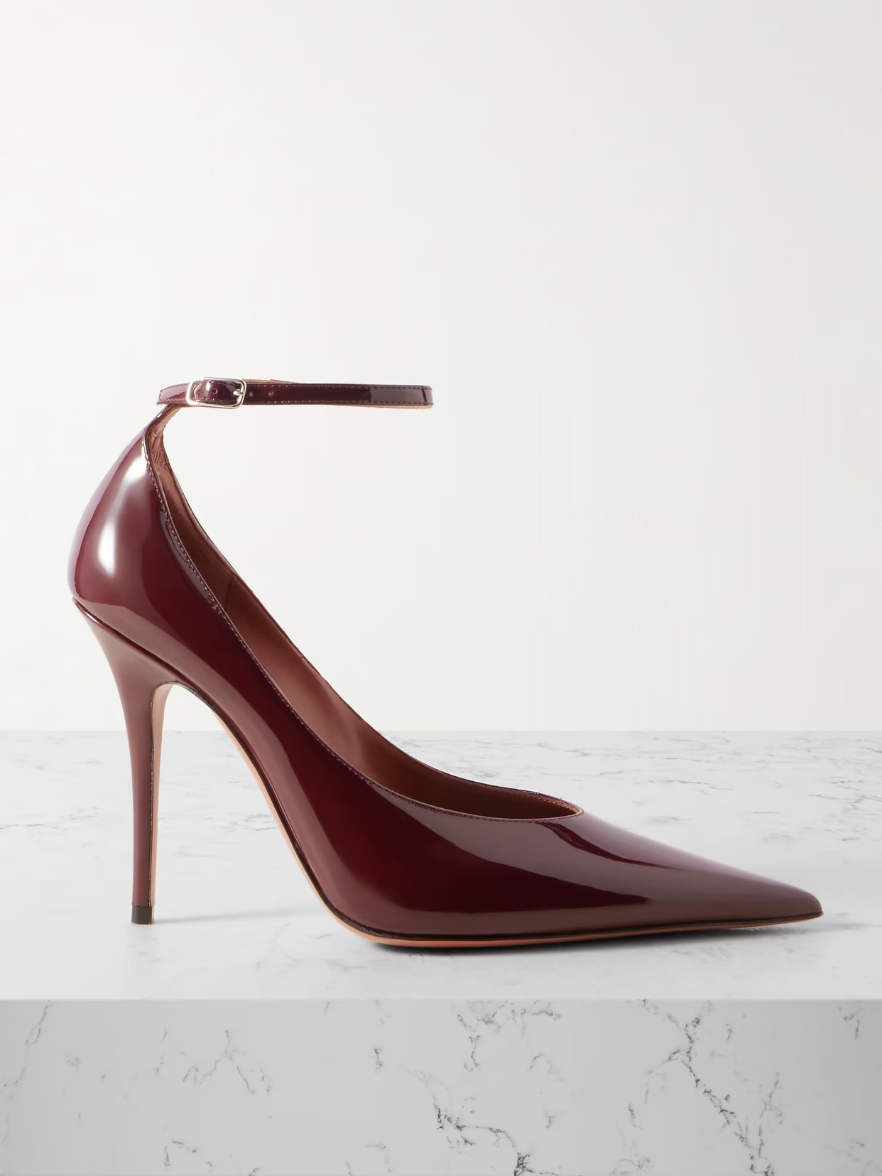 Amina Muaddi - Anok Patent-leather Pumps - Burgundy | NET-A-PORTER (US)