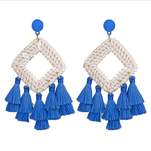 Bohemia Tassel Earrings Statement Handmade Dangle Ethnic Fringe Earrings Bamboo Weaving Geometric... | Amazon (US)