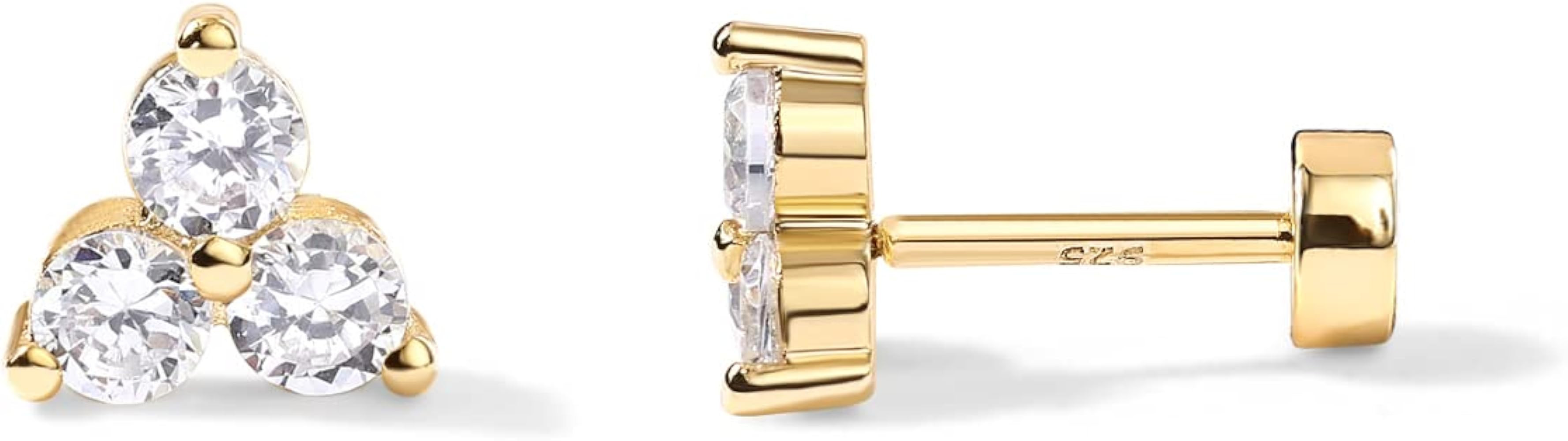 PAVOI 14K Gold Plated Solid 925 Sterling Silver Post Cubic Zirconia Flat Back Earrings for Women ... | Amazon (US)