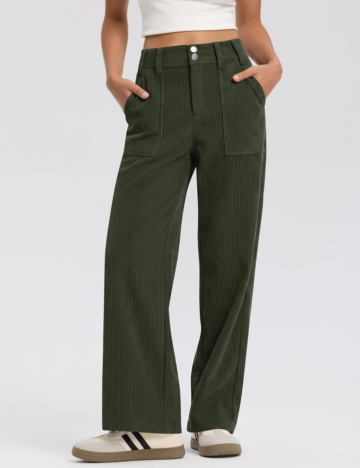 Rapbin Women's Corduroy Pants Wide Leg Mid Rise Casual Fall Winter Pants | Amazon (US)