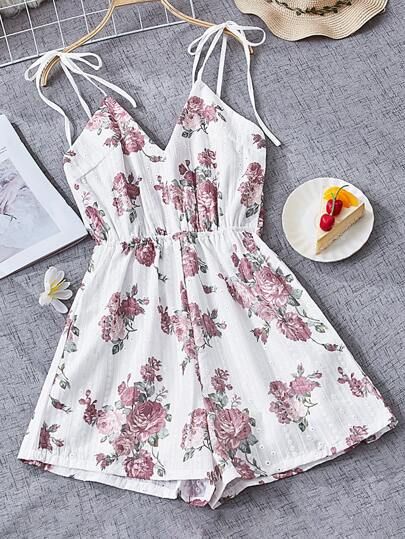 Floral Print Knot-bow Romper | SHEIN