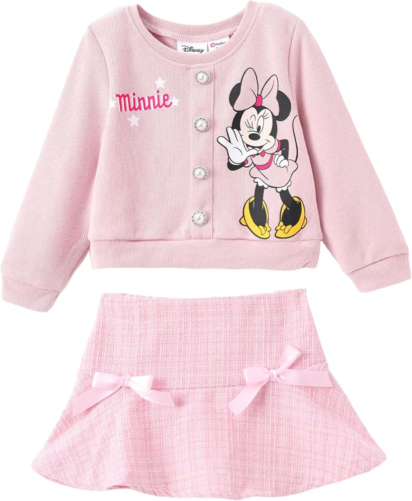 Disney Frozen Elsa Stitch Princess Moana Minnie Toddler Girl 2 Piece Outfit Kid Pearl Button Knit... | Amazon (US)