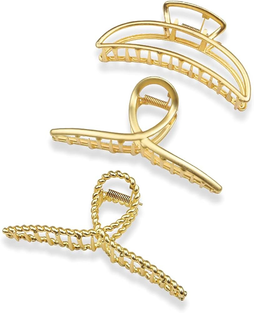 3 Pack Metal Hair Claw Clips, Nonslip Gold Hair Clips, Large Strong Hold Jaw Hair Clamps, Large H... | Amazon (US)