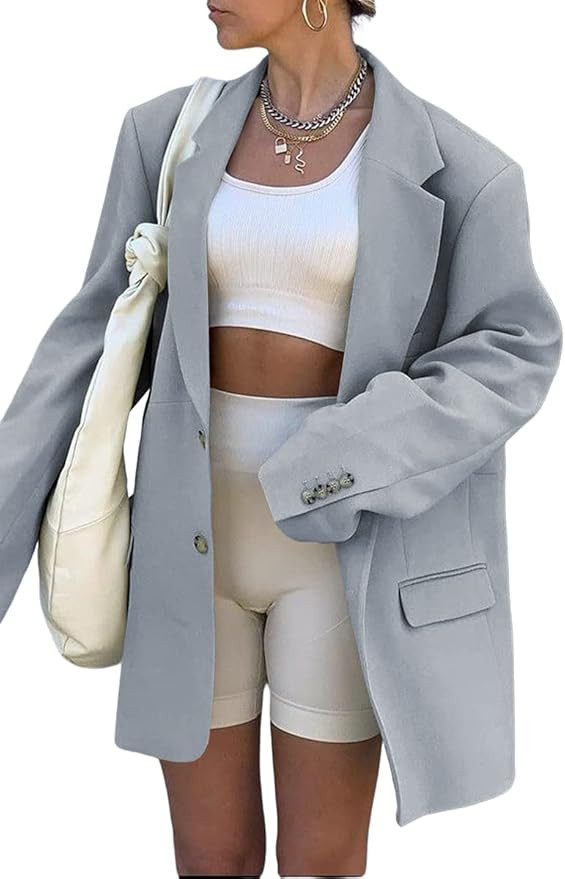 Grlasen Women Casual Elegant Long Sleeve Oversized Lapel Blazers Open Front Solid Work Office Jac... | Amazon (US)