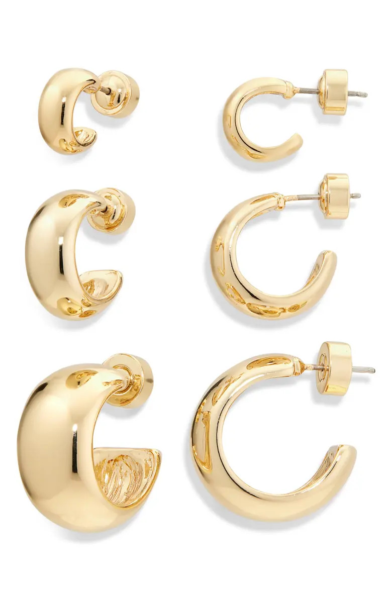 Nordstrom Set of 3 Polished Dome Hoop Earrings | Nordstrom | Nordstrom