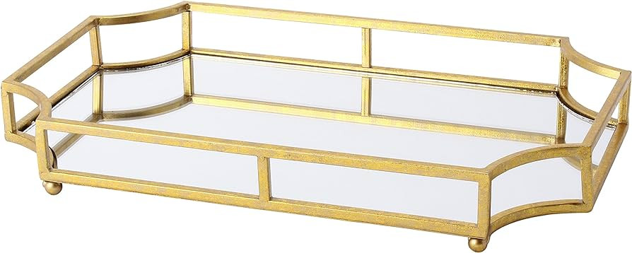 Kate and Laurel Ciel Metal Mirrored Ornate Scalloped Decorative Tray, Gold | Amazon (US)