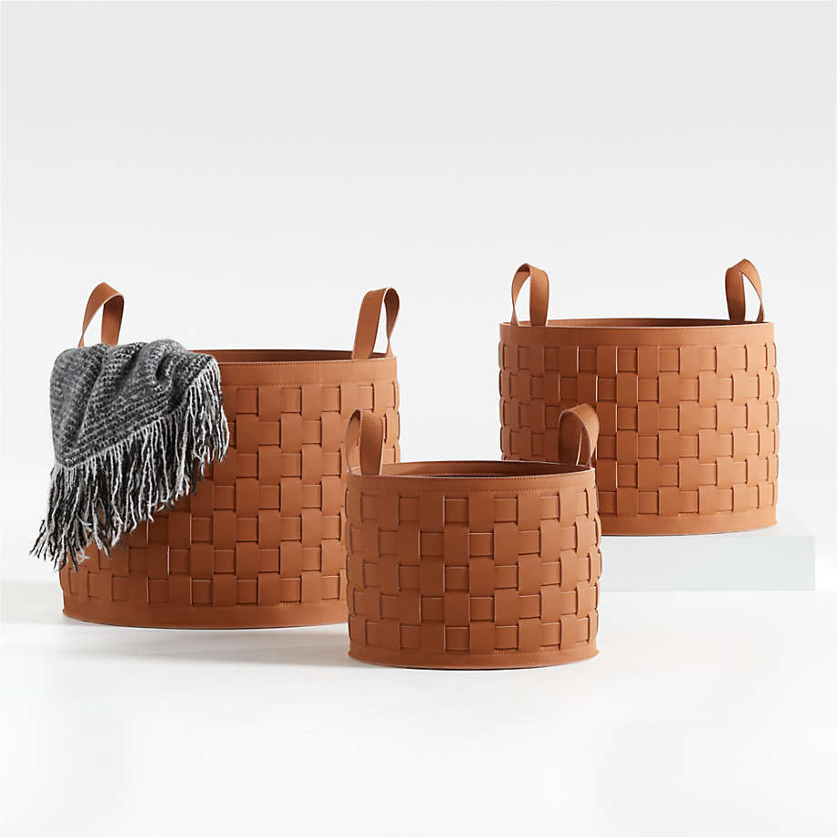 Taka Large Woven Vegan Leather Basket | Crate & Barrel | Crate & Barrel