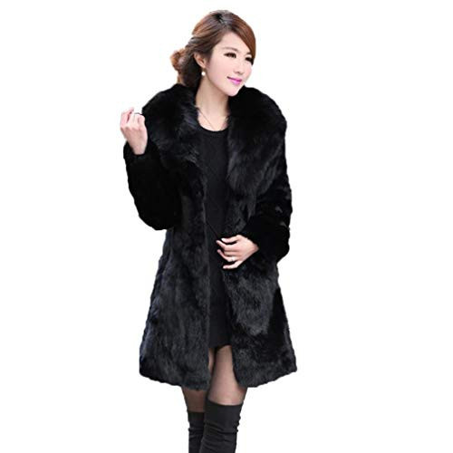Fur Story Women's Genuine Rabbit Fur Coat Fuzzy Warm Fur Jacket Winter Outware (Long/Black(Fox Fur Collar), 12) | Amazon (US)