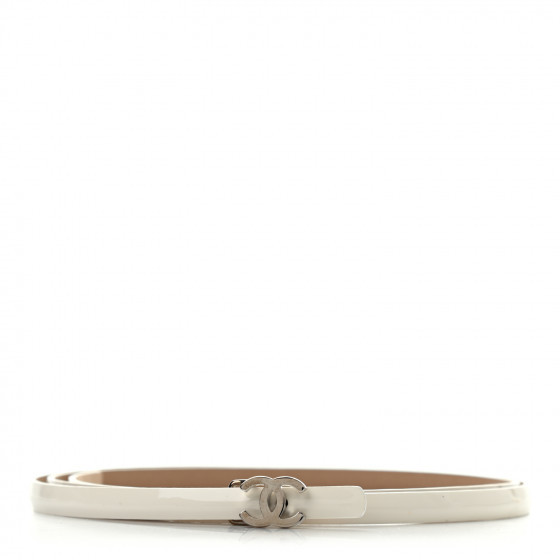 CHANEL Patent Calfskin CC Logo Skinny Belt 80 32 White | Fashionphile