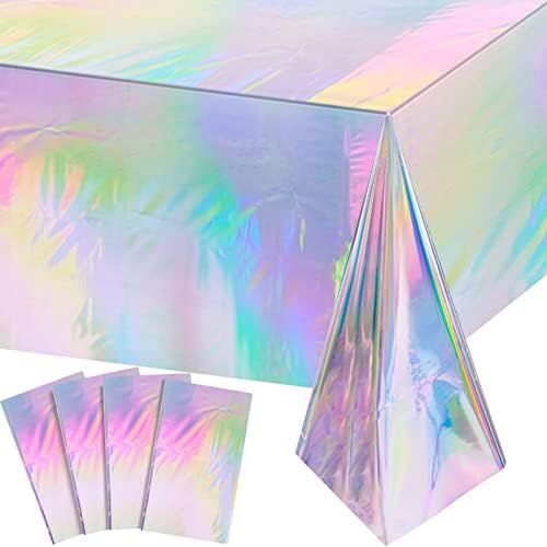 Amazon.com: 4 Pack Iridescence Plastic Tablecloths Shiny Disposable Laser Rectangle Table Covers ... | Amazon (US)