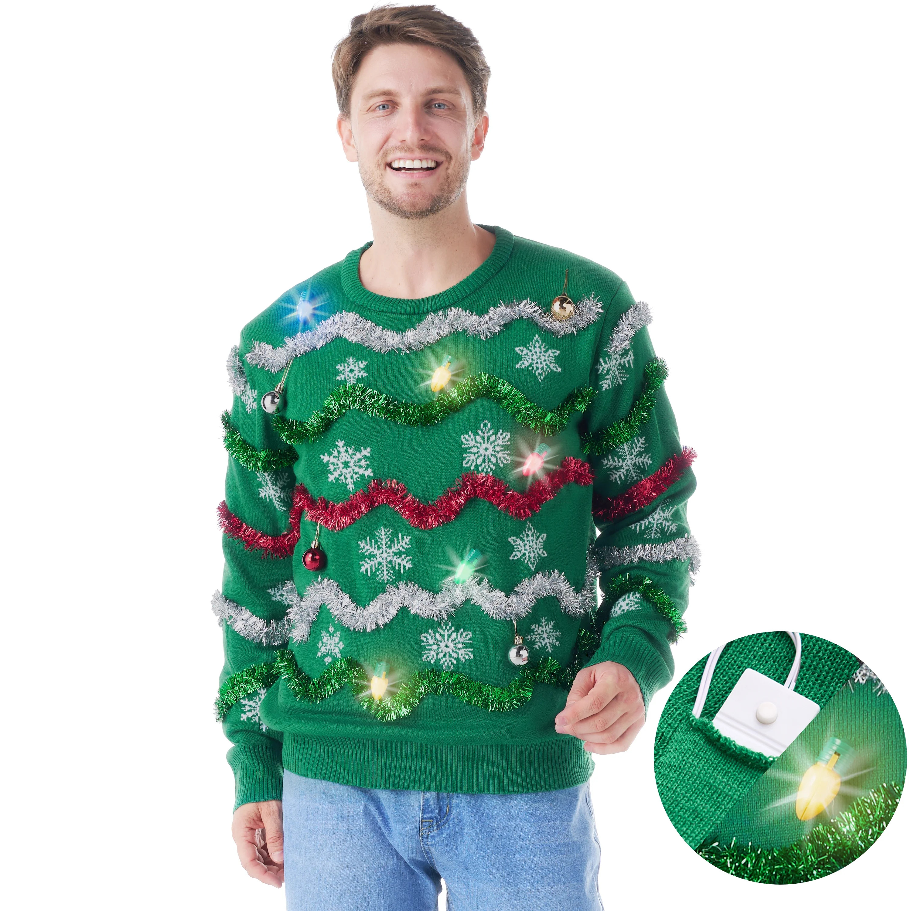 Joyfy Ugly Christmas Sweater Men, LED Light Up Ugly Sweater, Adult Mens Ugly Christmas Sweater wi... | Walmart (US)