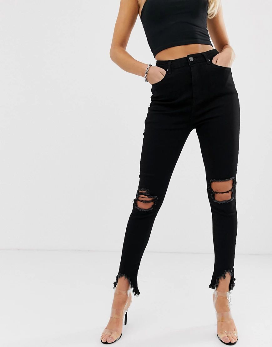 In The Style ripped knee distressed jeans-Black | ASOS (Global)
