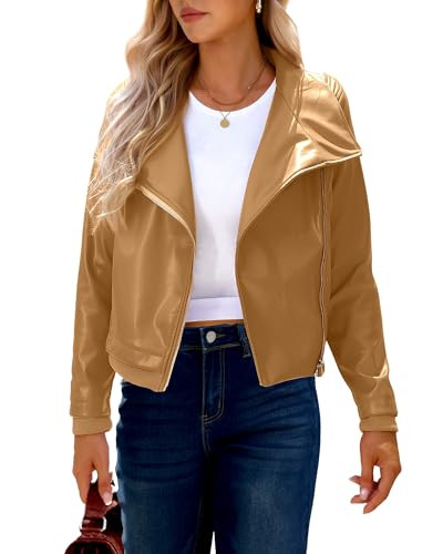 luvamia Blazer For Women Fall Outfits For Women Leather Bomber Jacket Chaqueta De Cuero Para Mujer Shirt Jacket Womens Suit Jacket Amber Gold large Size 12 Size 14 | Amazon (US)