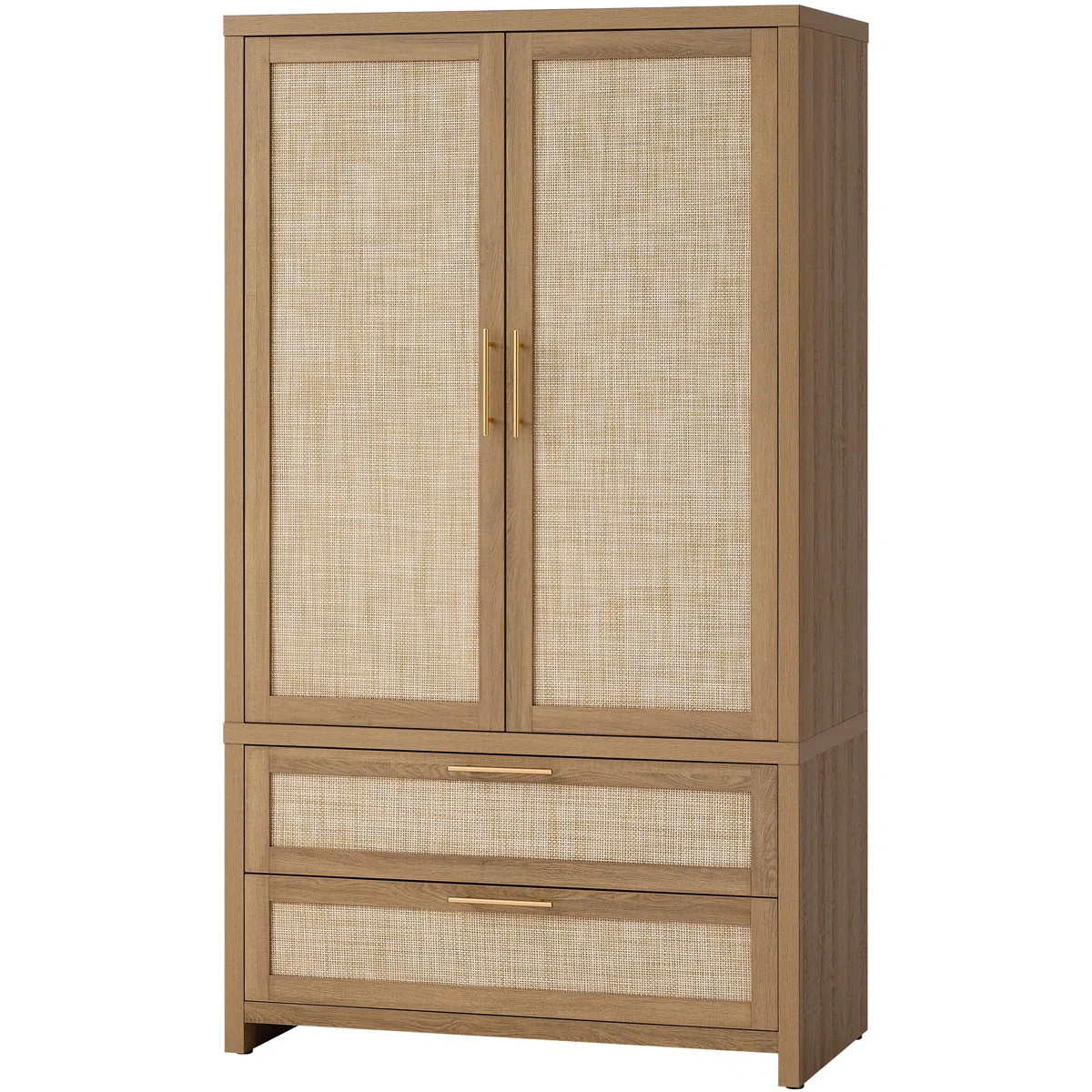 70.86'' H Bohemian - Inspired Rattan Armoire With Adjustable Shelves, Multi - Functional Storage ... | Wayfair North America