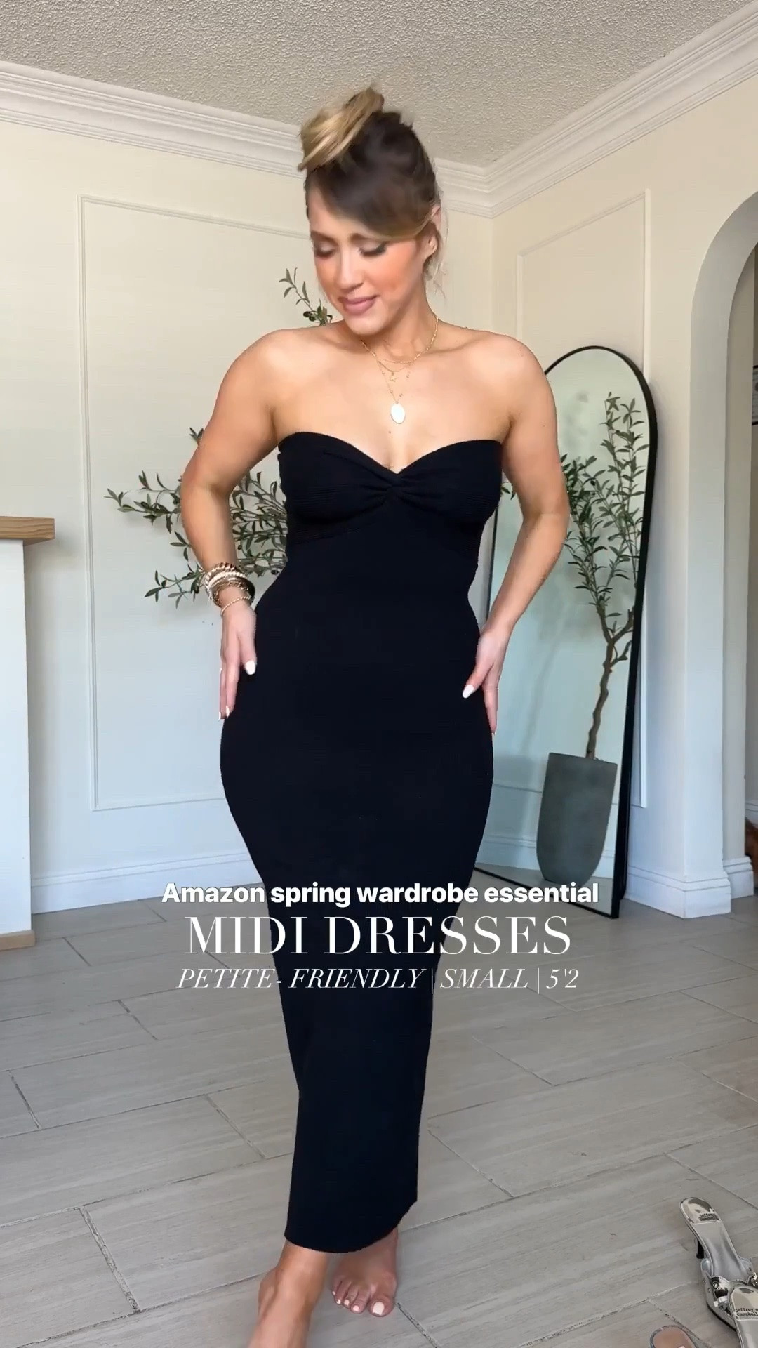 Spring must-have MIDI DRESSES from Amazon 🙌🏼 

◾️ wearing SMALL in both colors (BLACK & APRICOT)
◾️I'm sorry but the cropped cardigan is discontinued from Revolve. 
◾️ button up is a medium
◾️IF you are full of chested, you're definitely gonna want the strapless bra I have linked here for you. 
◾️ Also, if you're a little fuller figured, I highly recommend you wear a longer/higher shape wear short that reaches right under your boobs for maximum comfort and support with this dress. I have one of my favorites link for you! 
◾️omg the Steve Madden sandals are beyond comfy (a little heavy but not a deal breaker).

#LTKootd #LTKmomlife #LTKgrwm