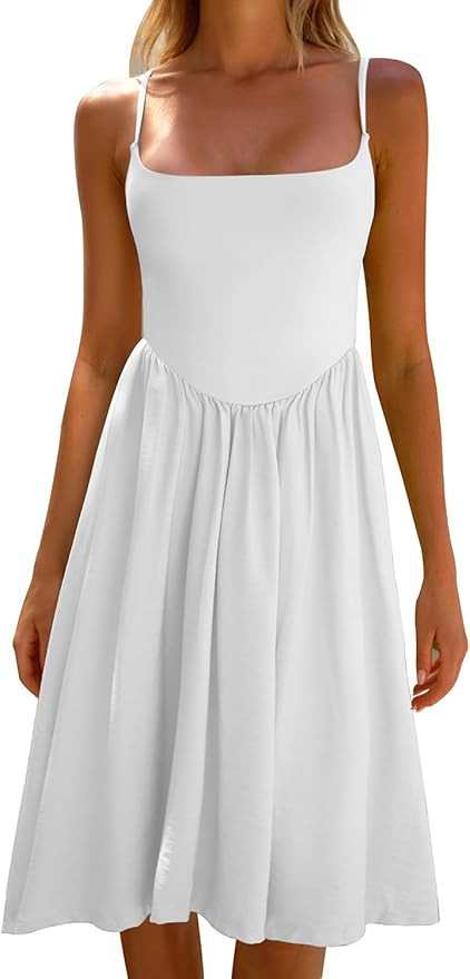 CHYRII Women Fashion Summer 2025 Spaghetti Straps Sleeveless Casual A-Line Midi Dresses Sundress | Amazon (US)