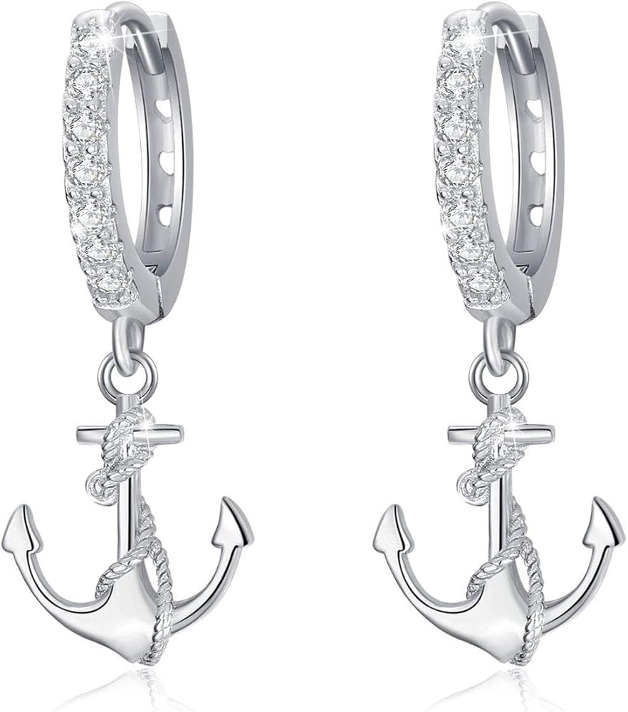 CUOKA MIRACLE Anchor Earrings for Women， 925 Sterling Silver Nautical Anchor Dangle Hoop Small ... | Amazon (US)