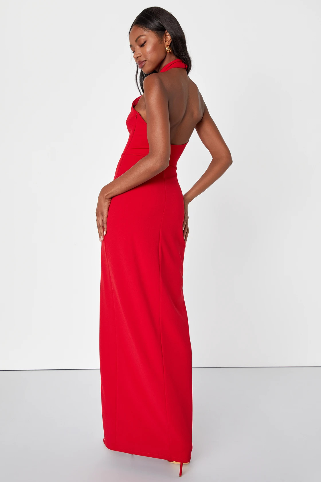Remarkable Elegance Red Backless Halter Column Maxi Dress | Lulus (US)