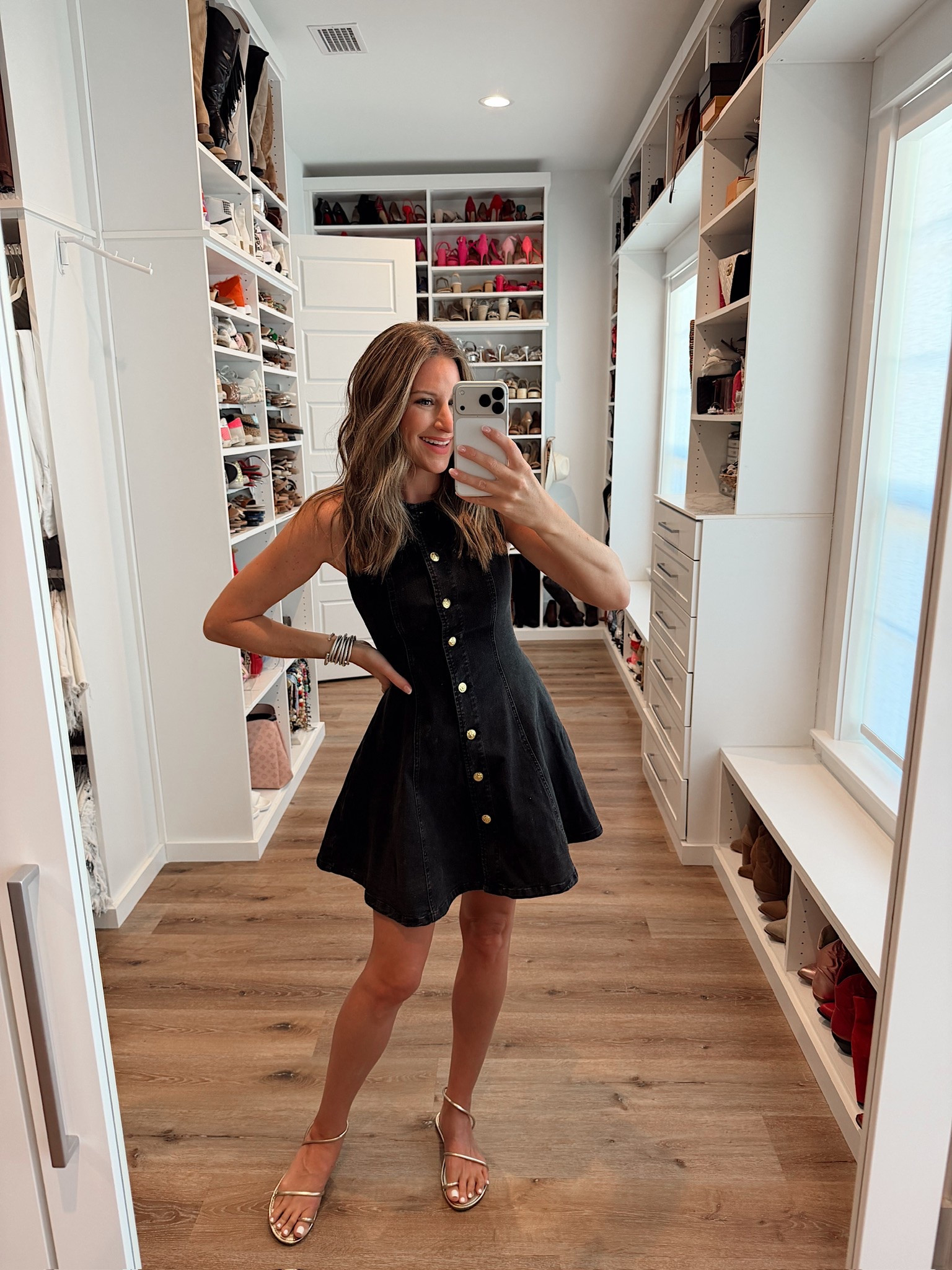 In a small short denim dress, sandals and accessories- fits tts.

#LTKootd #LTKgrwm #LTKSeasonal