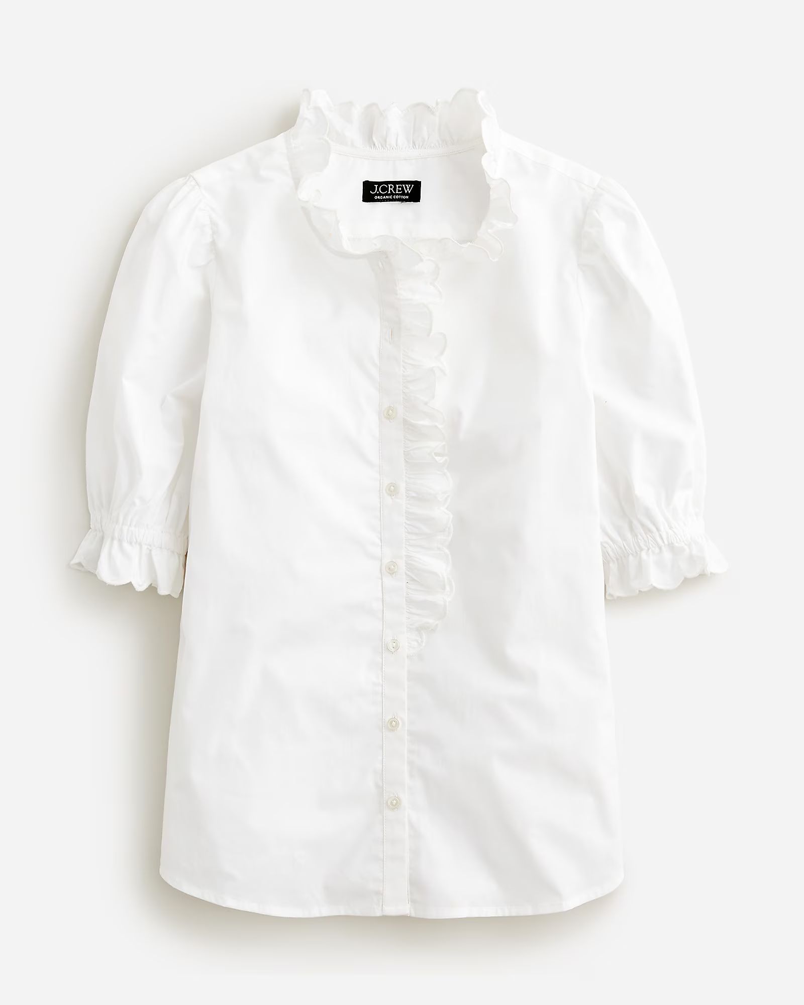 Ruffle-trim button-up shirt in cotton poplin | J.Crew US