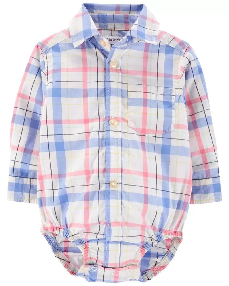 Plaid Button-Front Poplin Bodysuit | Carter's