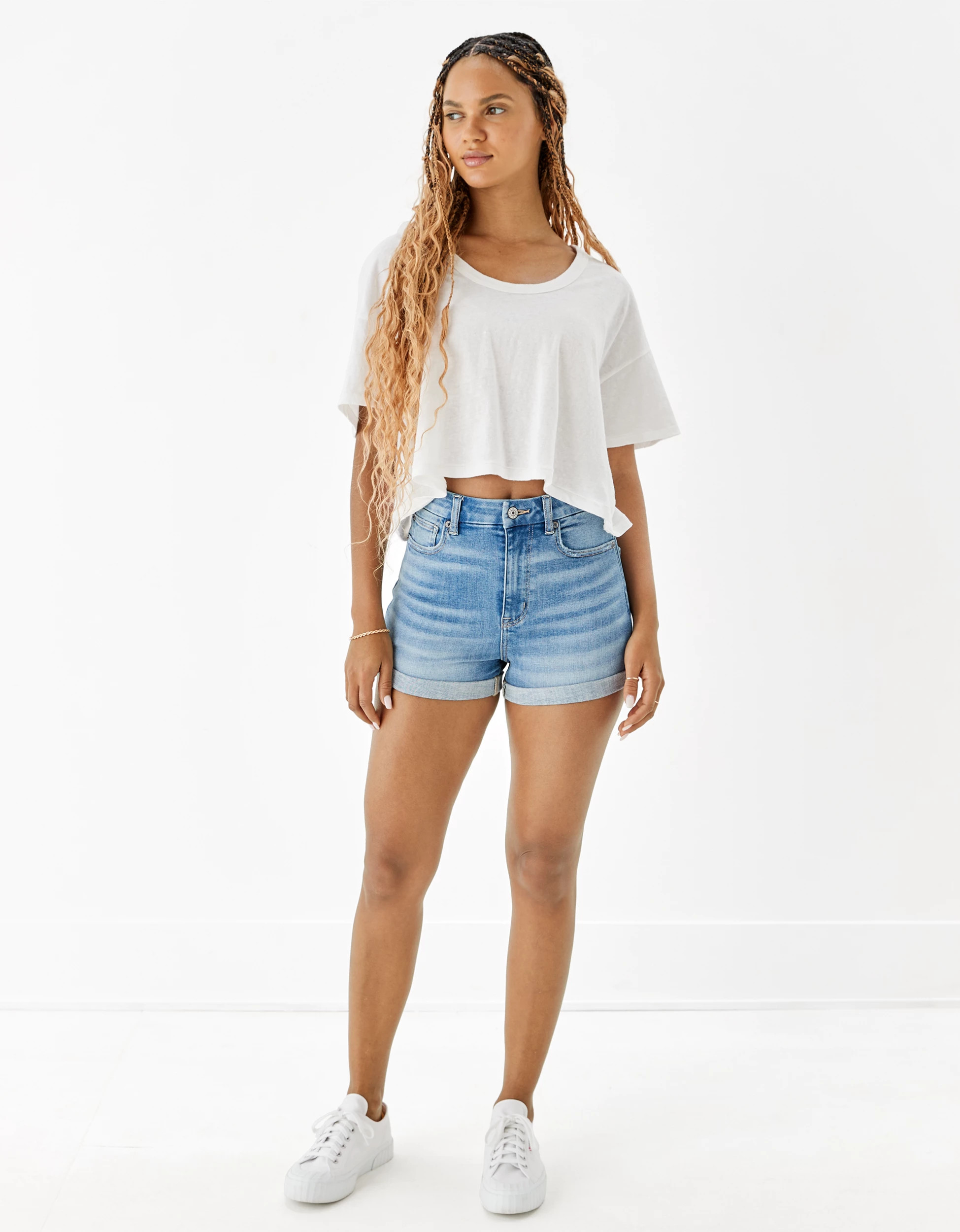 AE Ne(x)t Level Curvy High-Waisted Denim Short Short | American Eagle Outfitters (US & CA)