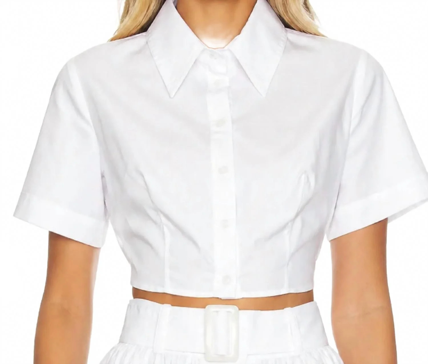 Cropped Tie Back Button Up In White | Shop Simon