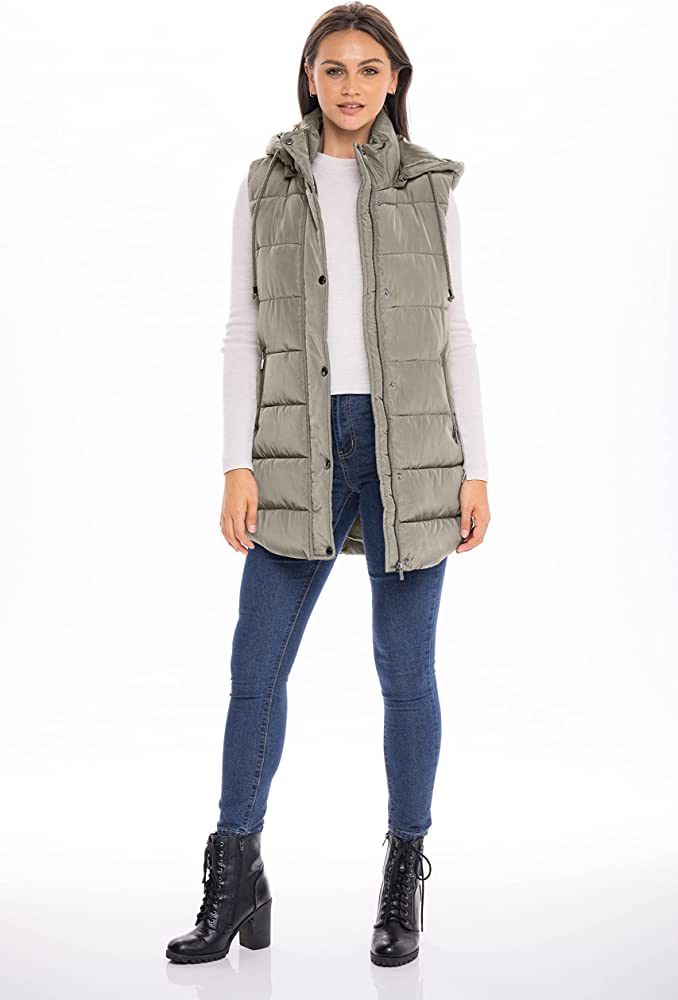 S.E.B. by SEBBY Women's Long Puffer Vest, Quilted Faux Down Filled Hooded Vest for Fall and Winter | Amazon (US)