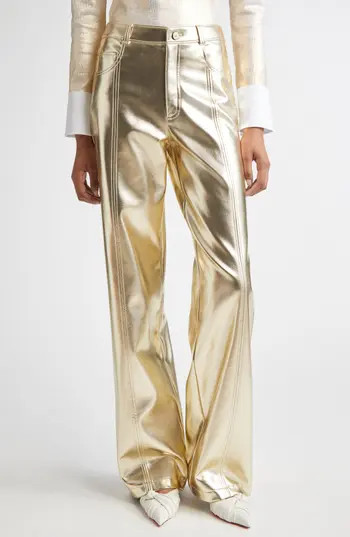 Cinq à Sept Francine High Waist Metallic Faux Leather Wide Leg Pants in Gold at Nordstrom Rack, Size 10 | Nordstrom Rack