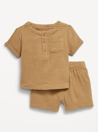 Double-Weave Henley Top and Shorts Set for Baby | Old Navy (US)