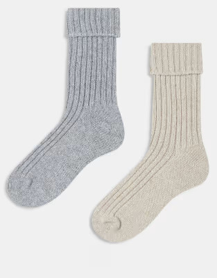 ASOS DESIGN 2 pack wool boot ankle socks in light grey and oatmeal | ASOS | ASOS (Global)