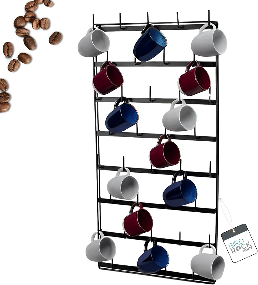 BIRDROCK HOME 36 Peg Mug Rack for Wall - 8 Tier Coffee, Tea Cup Storage Holder - Coffee Bar Displ... | Amazon (US)