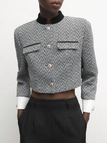 SHEIN BIZwear Women Elegant Commute Crop Jacket Winter Clothes Fall Women Outfits Women Jackets | SHEIN