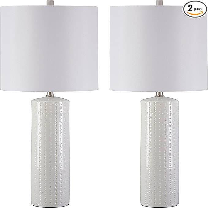 Signature Design by Ashley - Steuben Textured Ceramic Table Lamp - Drum Shades - Set of 2 - Solid... | Amazon (US)