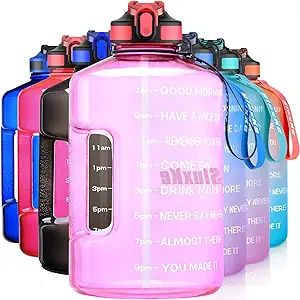 SLUXKE 1 Gallon Water Bottle with Time Marker and Straw, BPA Free 128oz Leak Proof Motivational L... | Amazon (US)