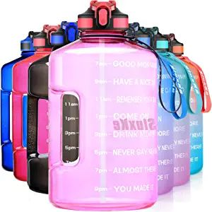 SLUXKE 1 Gallon Water Bottle with Time Marker and Straw, BPA Free 128oz Leak Proof Motivational L... | Amazon (US)