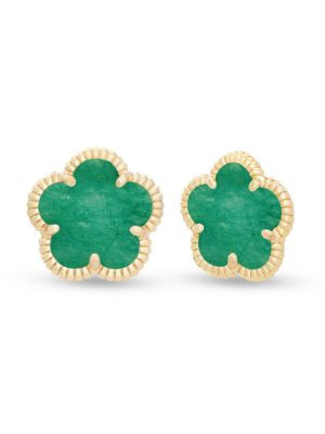 JanKuo Flower 14K Goldplated &amp; Green Agate Stud Earrings on SALE | Saks OFF 5TH | Saks Fifth Avenue OFF 5TH