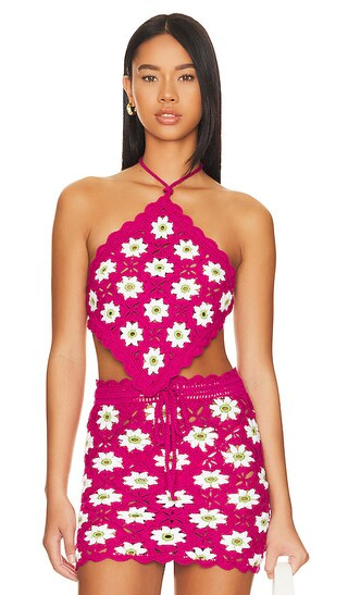 Delilah Wildflower Crochet Top in Hot Pink & Lime | Revolve Clothing (Global)
