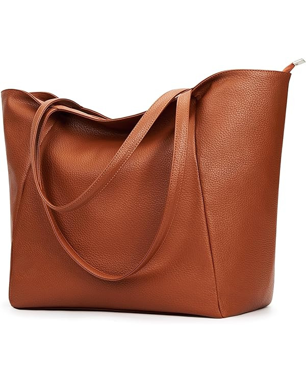 KALIDI Large Tote Bag Vegan Leather Casual Zipper Work Bag Weekender Hobo for Women 23L Oversize ... | Amazon (US)
