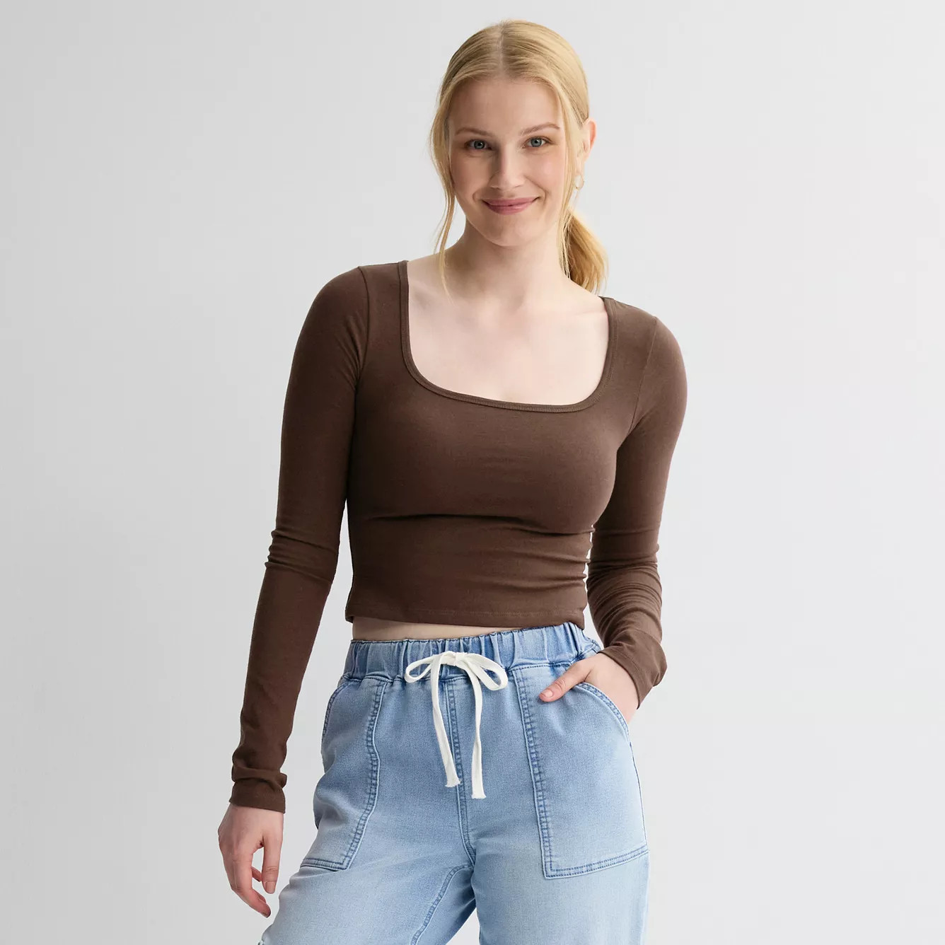 Juniors' SO\u00ae Long Sleeve Cropped Square Neck Tee | Kohl's